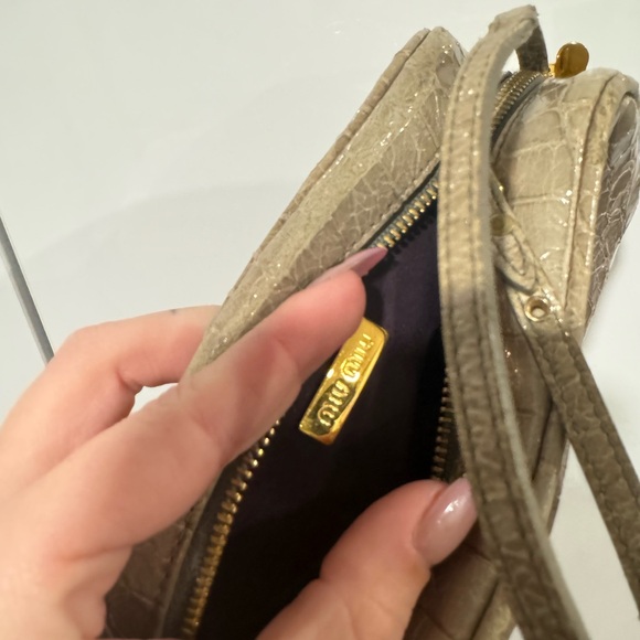 Miu Miu Croc-Embossed Gray/Beige Handbag - Picture 8 of 8